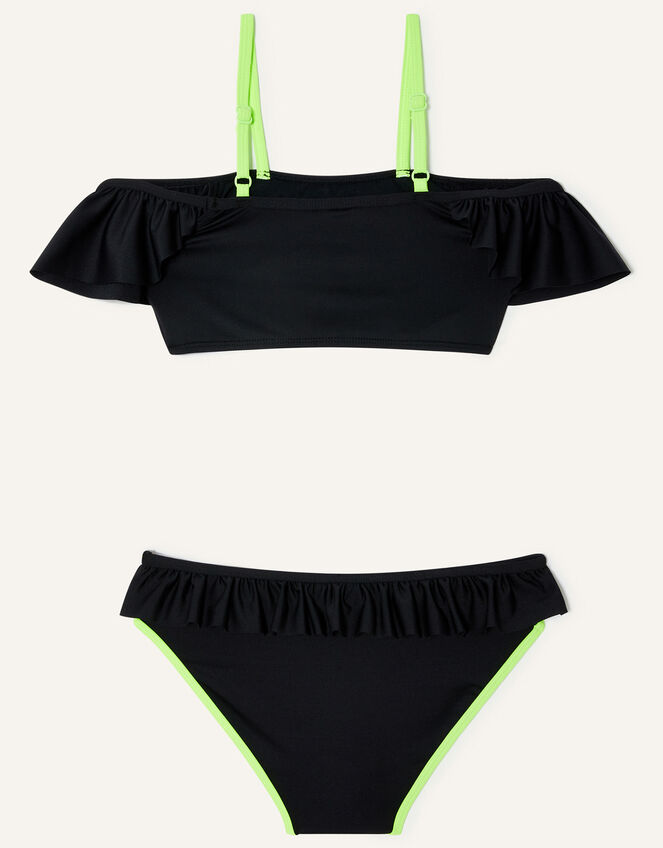 Frill Front Neon Bikini, Black (BLACK), large