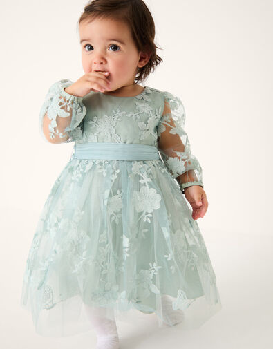 Baby Beatrice Floral Embroidered Party Dress, Green (SAGE), large