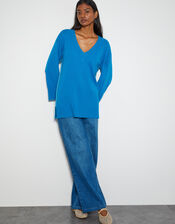 Cree V-Neck Cashmere Jumper, Blue (BLUE), large