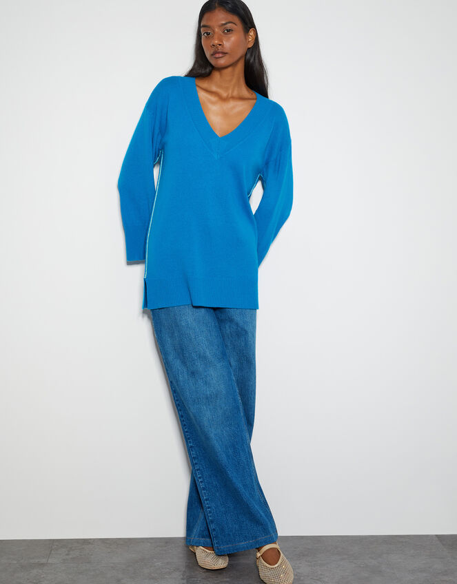 Cree V-Neck Cashmere Jumper, Blue (BLUE), large