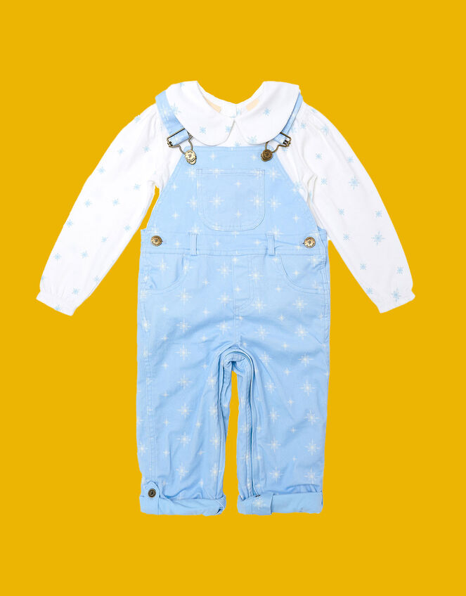 Dotty Dungarees Snowflake Print Dungarees, Blue (BLUE), large