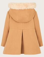 Baby Bow Faux Fur Hooded Coat, Camel (CAMEL), large