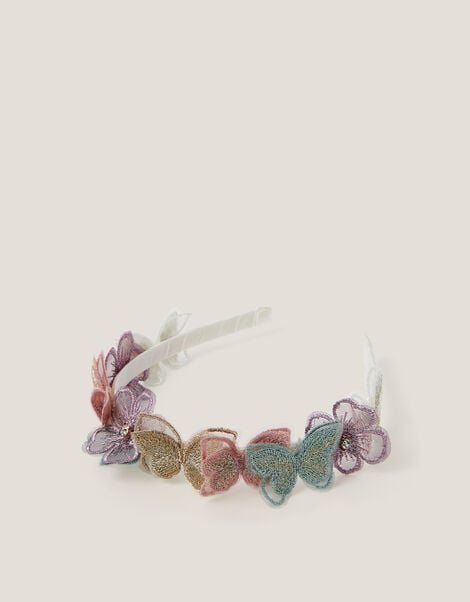 Embroidered Floral Butterfly Headband, , large