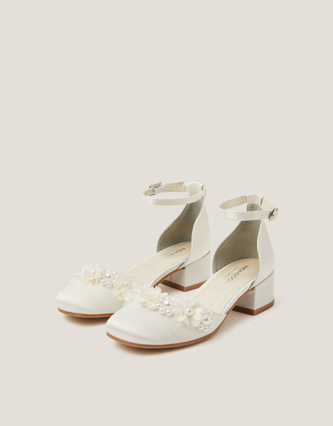 Flower Embellished Closed Toe Heels, Ivory (IVORY), large