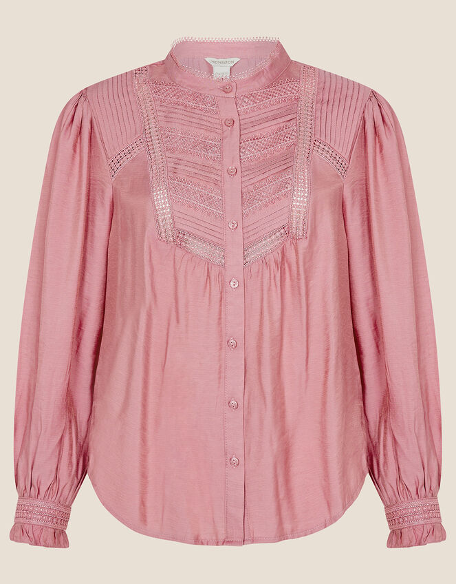 Verna Lace Insert Plain Blouse, Pink (ROSE), large