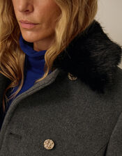 Faye Wool Blend Double Breasted Coat, Grey (GREY), large