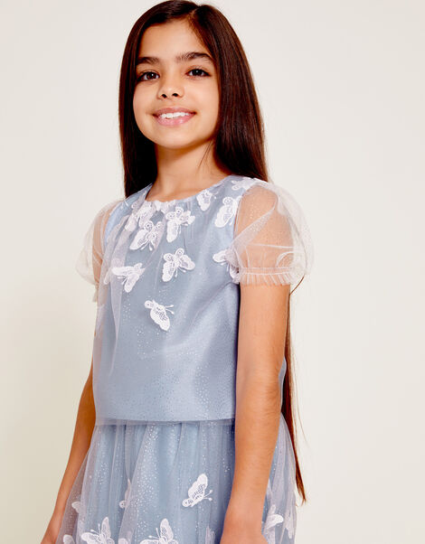 Kiara Short Sleeve Lace Butterfly Top, Blue (BLUE), large