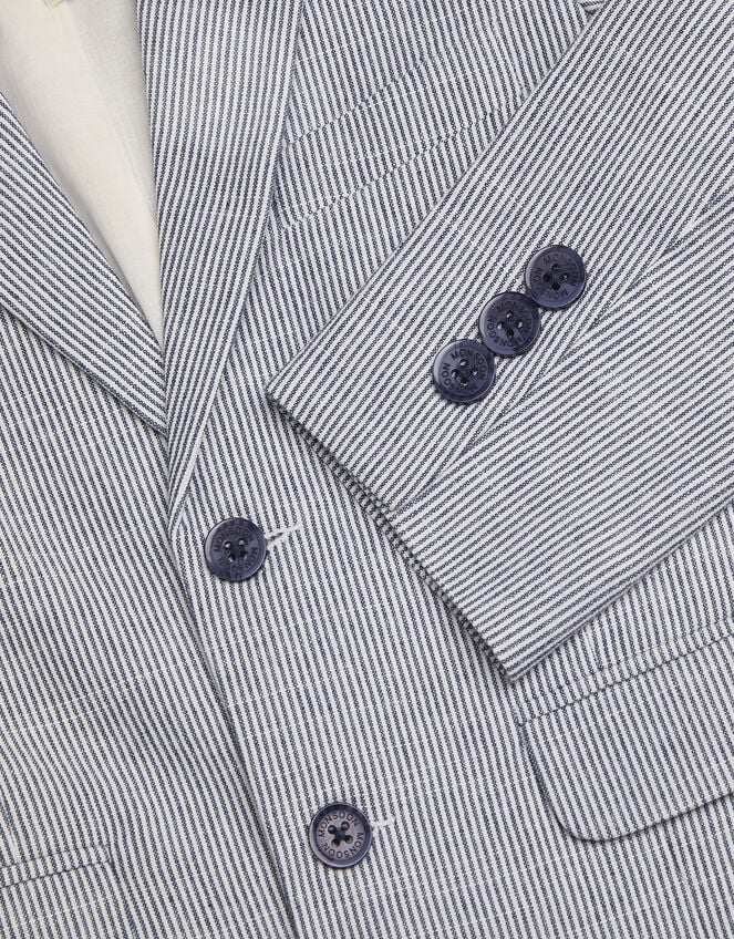 Pinstripe Cotton Blazer, Blue (BLUE), large