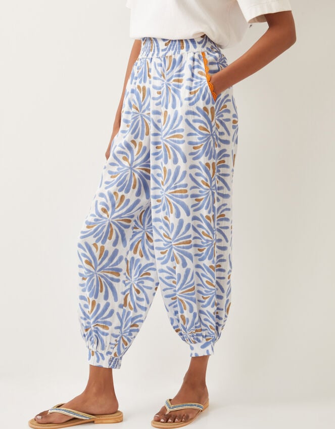 Cece Woodblock Print Harem Pants, Blue (BLUE), large