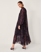 Marianna Paisley Print Tiered Midi Dress, Purple (PURPLE), large