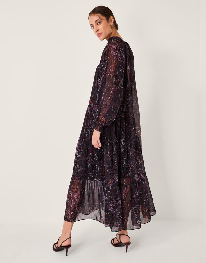 Marianna Paisley Print Tiered Midi Dress, Purple (PURPLE), large