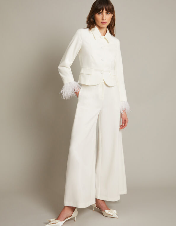 Mara Wide Leg Bridal Trousers, Ivory (IVORY), large
