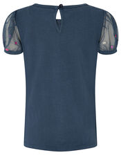 Sequin Star Puff Sleeve Top, Blue (NAVY), large
