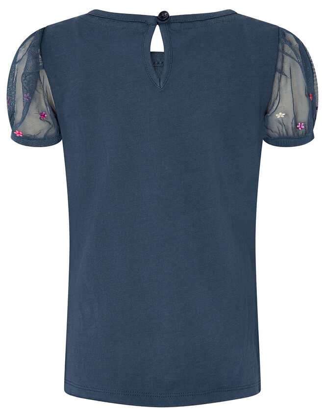 Sequin Star Puff Sleeve Top, Blue (NAVY), large