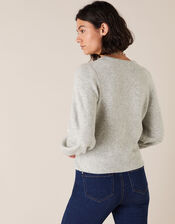 Pearl Button Cropped Cardigan, Grey (GREY), large