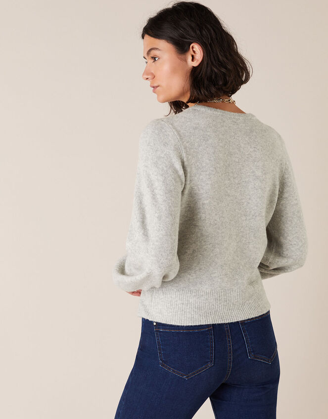Pearl Button Cropped Cardigan, Grey (GREY), large