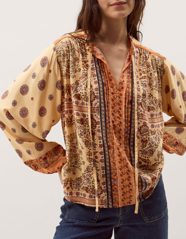 Ines Floral Print Blouse, Natural (STONE), large