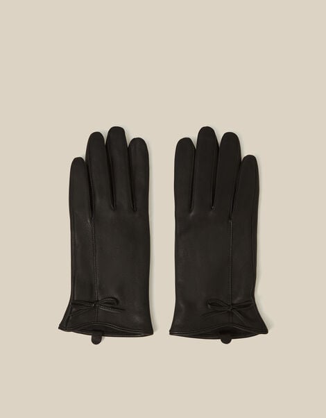 Sadie Bow Leather Gloves, Black (BLACK), large