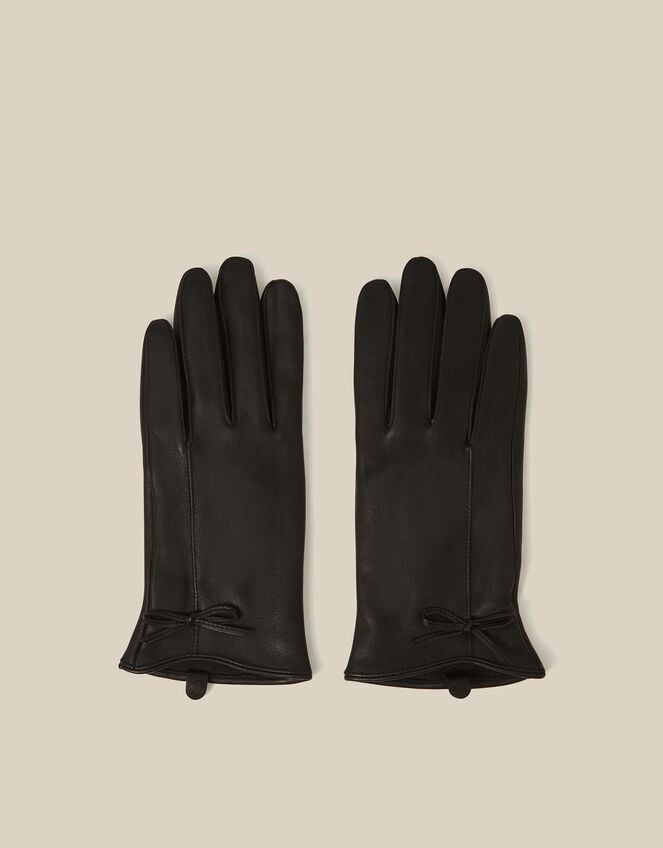 Sadie Bow Leather Gloves, Black (BLACK), large