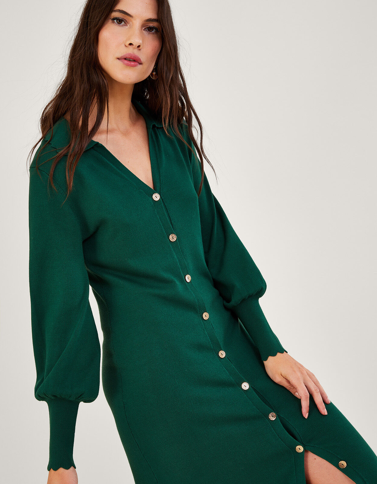 Button Through Shirt Midi Dress Green