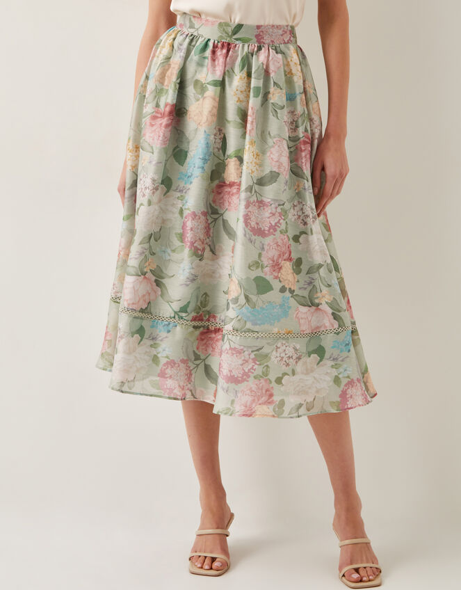 Agnes Floral Print Midi Skirt, Green (SAGE), large