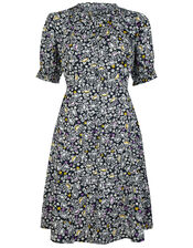 Ditsy Floral Print Dress in Organic Cotton, Blue (NAVY), large