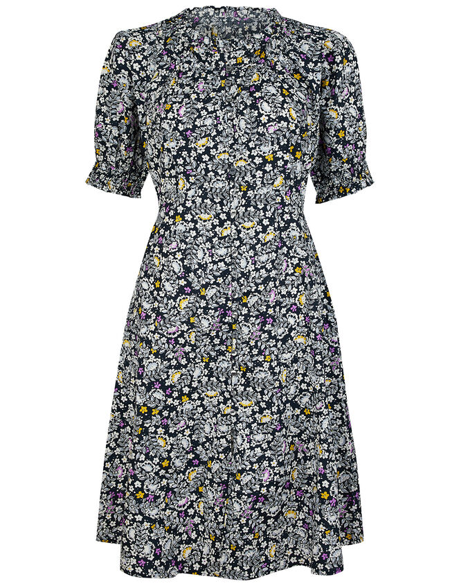 Ditsy Floral Print Dress in Organic Cotton, Blue (NAVY), large