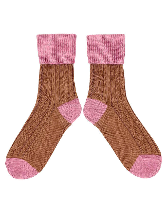 Catherine Tough Cashmere Knit Socks, LIGHT BROWN, large