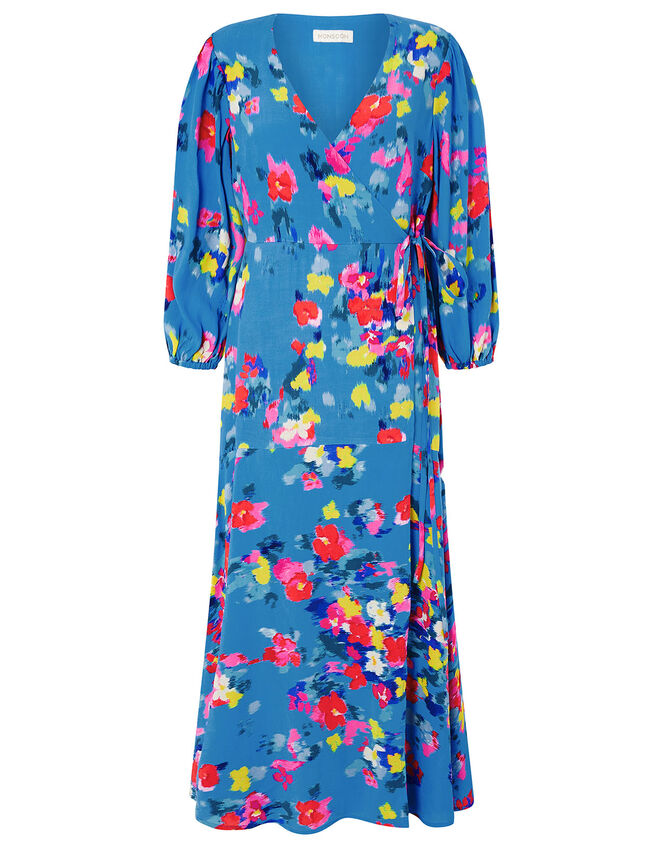 Ellie Floral Wrap Dress in Sustainable Viscose, Blue (TURQUOISE), large