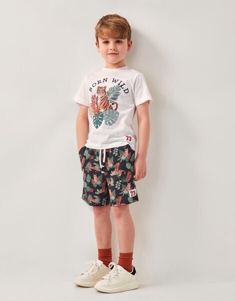 Born Wild Tiger Print Shorts, Blue (NAVY), large