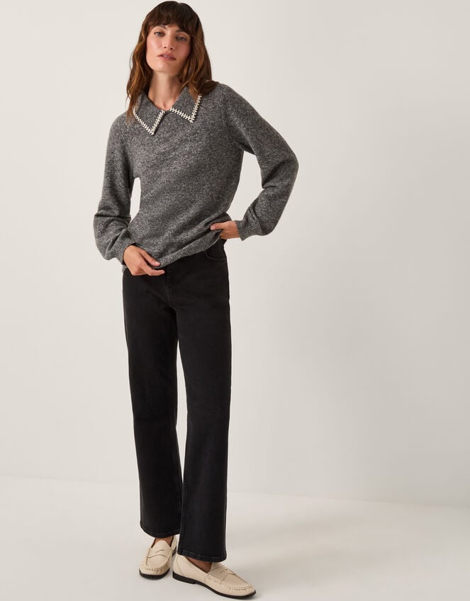 Caryn Embellished Collar Sweater, Gray (GREY), large