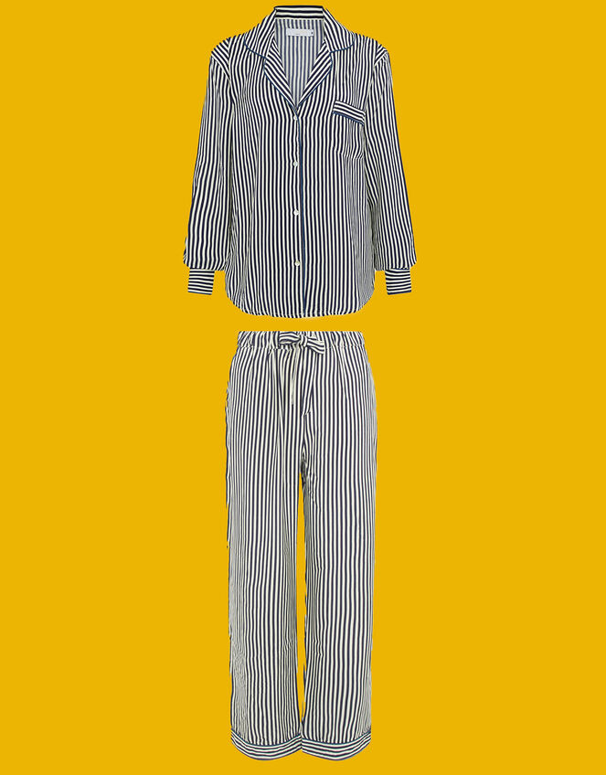 Luna and Noon Rio Stripe Pyjama Set, Blue (NAVY), large