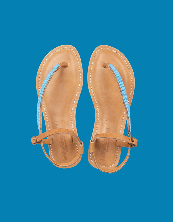 Laidback London Sage Beaded Leather Sandals, Blue (TURQUOISE), large