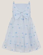 Baby Thea Embroidered Back-Bow Tiered Dress, Blue (BLUE), large