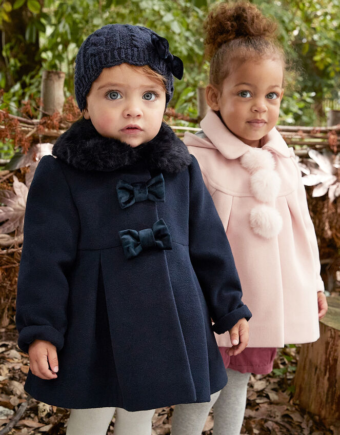 Baby Velvet Bow Swing Coat, Blue (NAVY), large