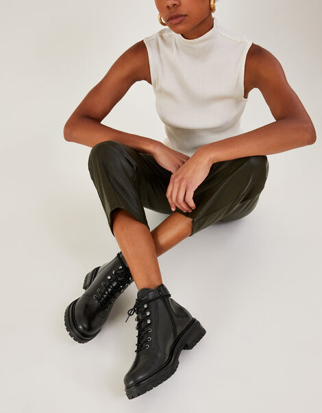 Leather Walking Boots Black, Black (BLACK), large