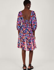 Palmer Print Pleated Dress, Blue (BLUE), large