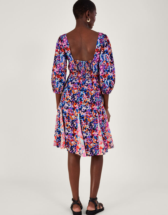 Palmer Print Pleated Dress, Blue (BLUE), large