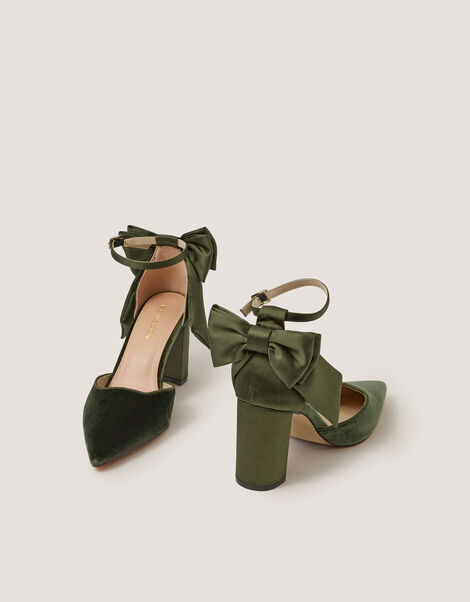 Viera Velvet Bow Pointed Toe Heels, Green (OLIVE), large