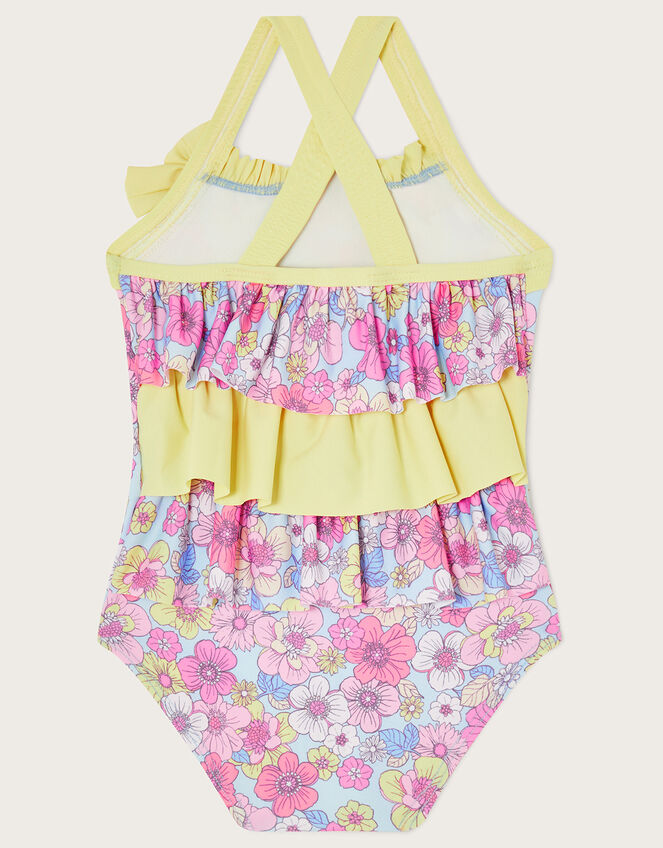 Baby Retro Floral Frill Swimsuit, Blue (BLUE), large