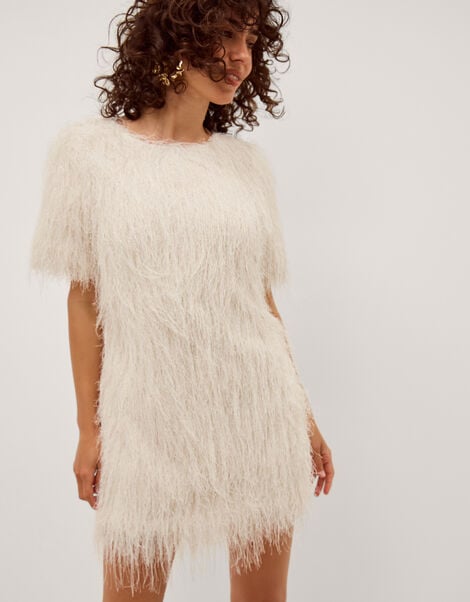 Tori Short Sleeve Fringe Mini Dress, Ivory (IVORY), large