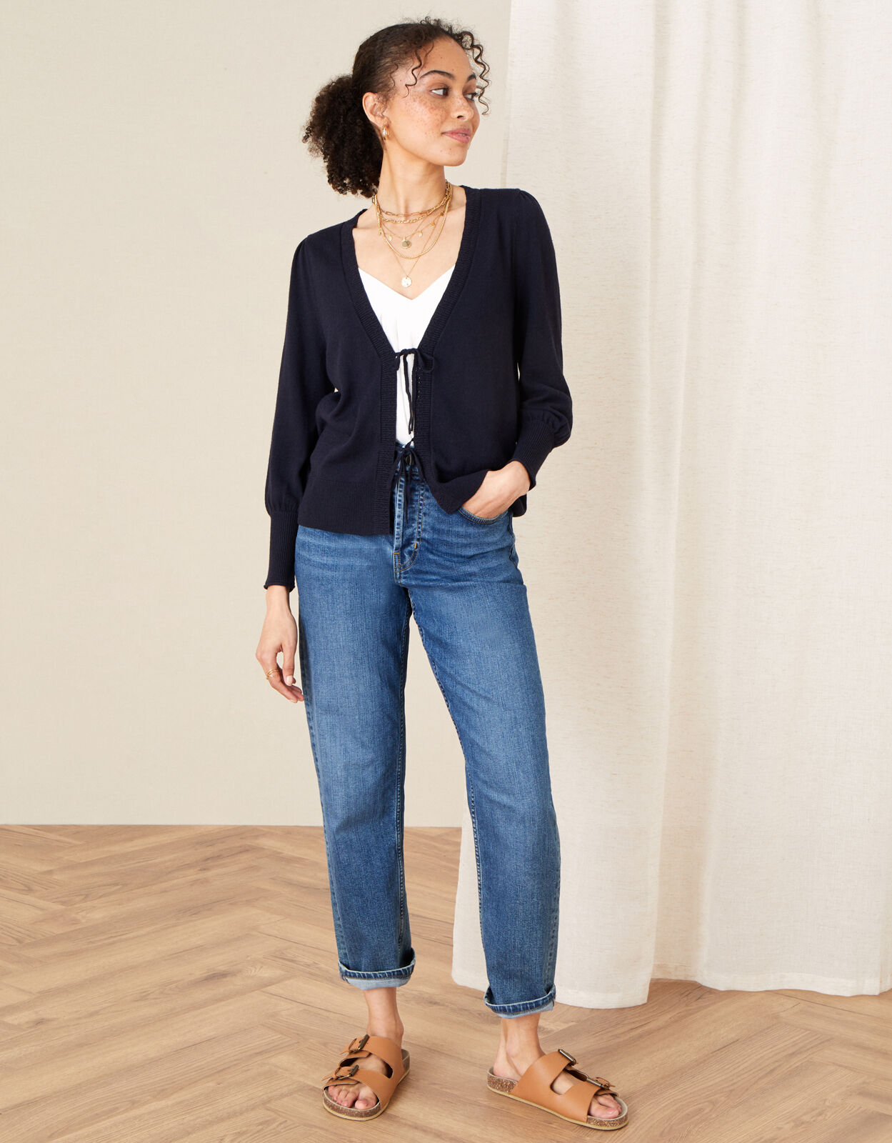 Navy tie front cardigan shop