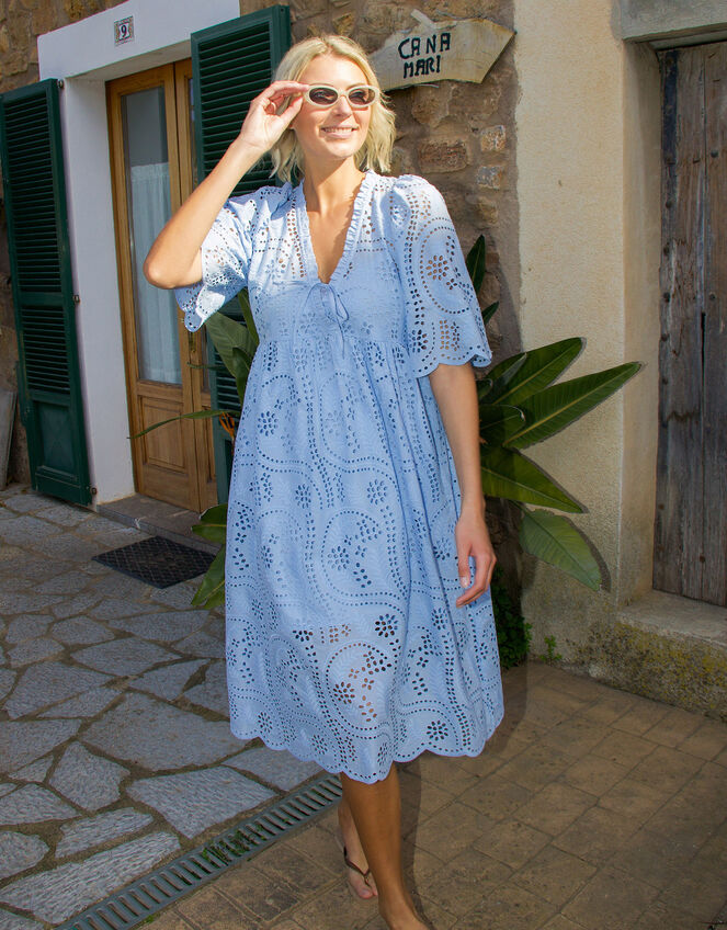 Crās Breeze Embroidered Midi Dress, Blue (BLUE), large
