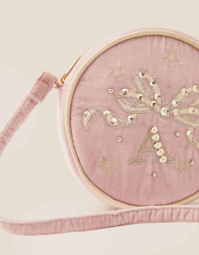 Embellished Velvet Initial Crossbody Bag, Pink (PINK), large