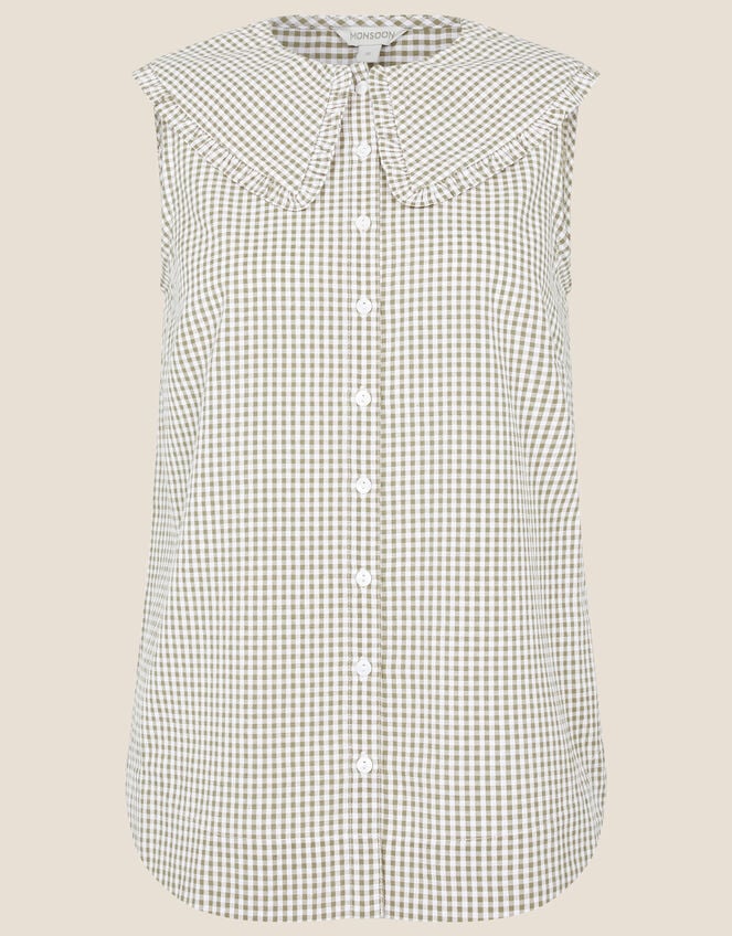 Gingham Sleeveless Top, Green (KHAKI), large
