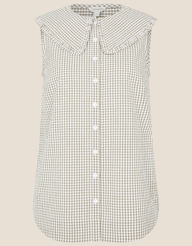 Gingham Sleeveless Top, Green (KHAKI), large