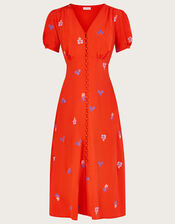 Ollie Embroidered Tea Dress in Sustainable Viscose, Orange (ORANGE), large