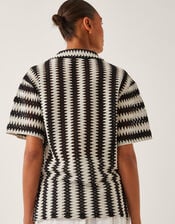 Cleo Crochet Stripe Shirt, Black (BLACK), large