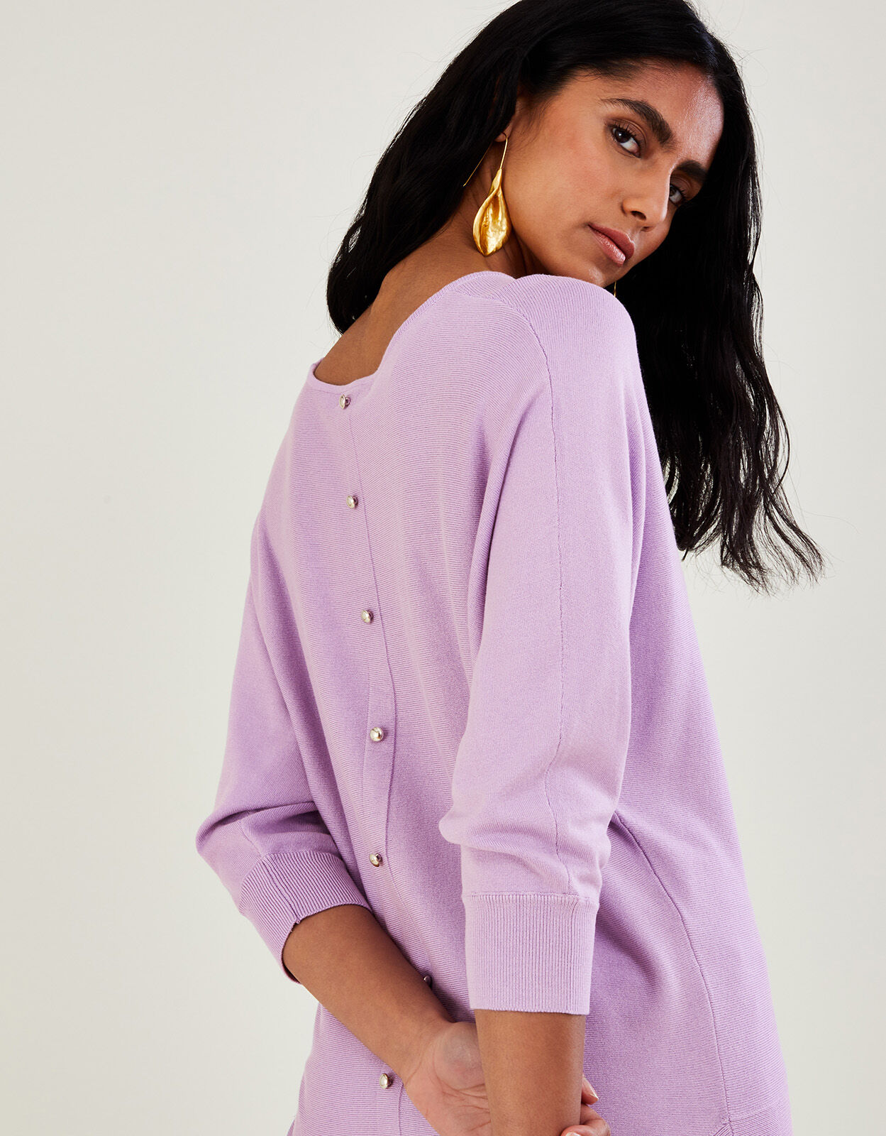 Button Back Scoop Neck Jumper Purple 