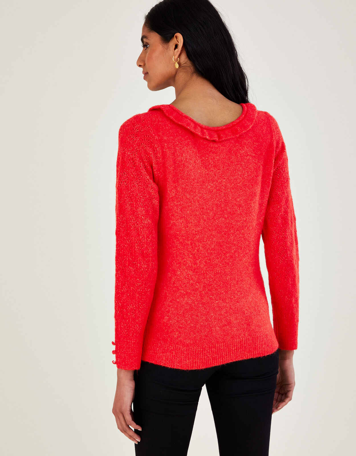 Scoop Neck Pointelle Jumper with Recycled Polyester Red Jumpers